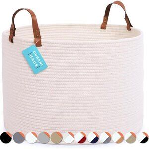 White Large Baskets for Organizing 20x13, Large Blanket Basket for Living Room,